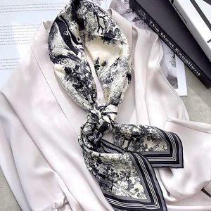 Christian Dior Style Scarf with Floral Motif